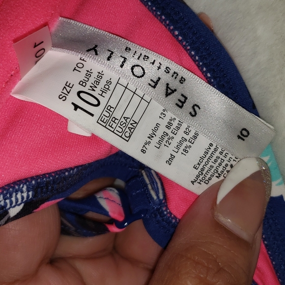 Seafolly bikini blue turquoise pink floral top bra - Picture 9 of 12